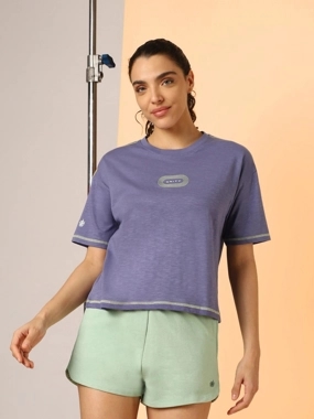 Cult Women Purple Graphic Print Crop T-Shirt