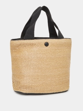 Styli Two Tone Straw Beach Bag with Snap Closure