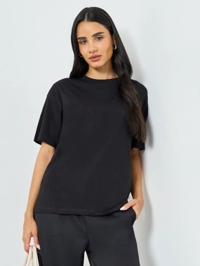 Styli Black Oversized Cotton T-Shirt