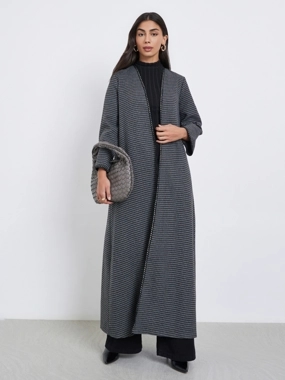 Amirah Charcoal Brushed Houndstooth Front Open Abaya