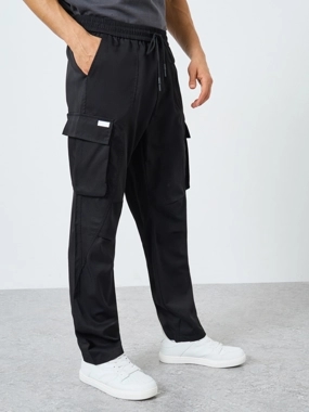Take Two Men Black Cargo Pants with Drawstring