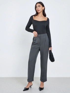 Styli Barrel Fit Tapered Pants with Pleat Detail