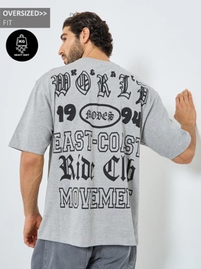 Styli Men Grey Graphic Print Oversized T-Shirt