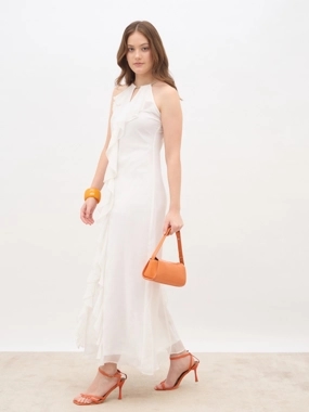 Styli Solid Ruffle Detail Sleeveless A-Line Maxi Dress
