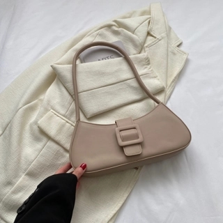 Take Two Beige Shoulder Bag with Buckle Detail