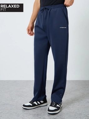 Styli Active Men Navy Blue Relaxed Fit Open Hem Scuba Pants