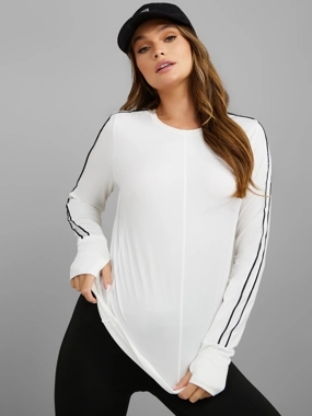 Styli Double Arm Stripe Detail Thumbhole Long Sleeve Top