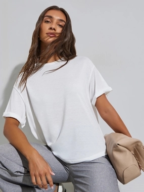 Styli White Knitted Round Neck T-Shirt