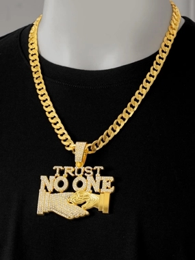 Take Two Men Slogan Text Drop Embellished Necklace