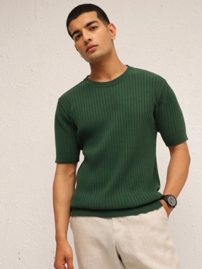 Sassafras Men Emelard Green Round Neck Relaxed Fit T-Shirt