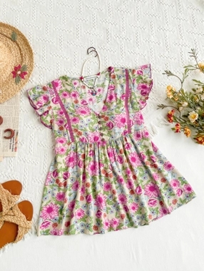 Russty Dustty Floral Print V Neck Top