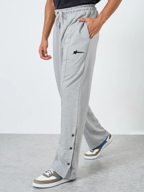 Styli Men Grey Embroidered Terry Joggers