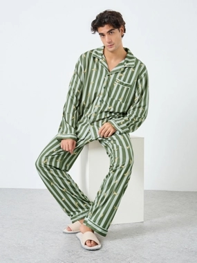 Styli Unwind Men Striped Oversized Shirt and Pyjama Set