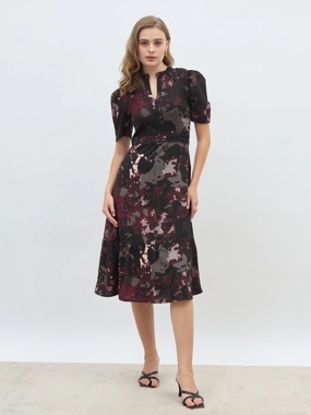 Styli Round Neck Puff Sleeves A-line Midi dress