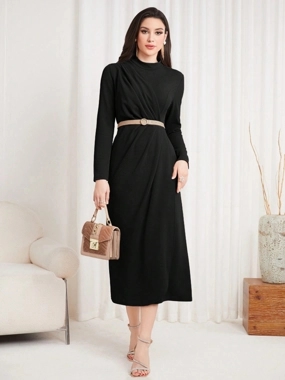 Take Two Black Textured Sheath Midi Dress