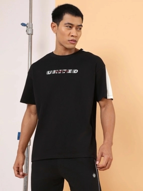 Cult Men Black Typography Print Short Sleeve Relaxed Fit T-Shirt