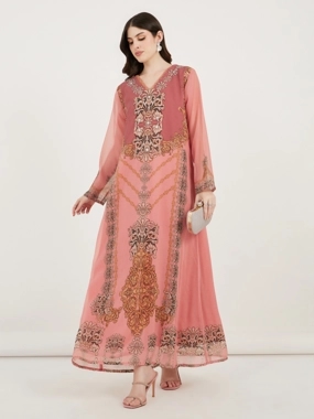 Maxim Creation Damask Print Studded Georgette Kaftan