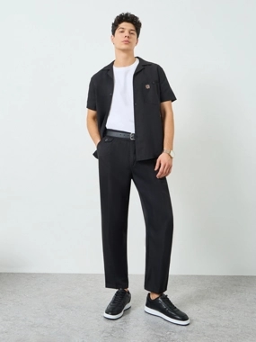 Take Two Men Black Slant Pocket Pleated Straight Leg Pants
