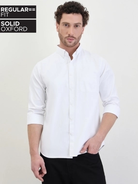 Styli Solid Oxford Regular Fit Spread Collar Shirt