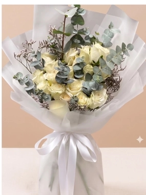 White Roses with Eucalyptus