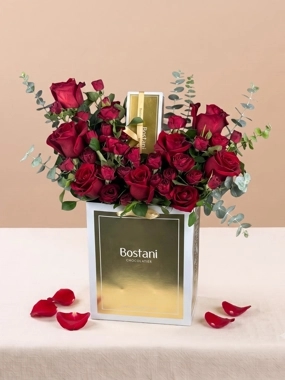 Red Roses & Baby Roses with Bostani Chocolate