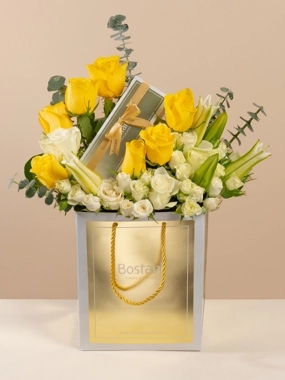 Golden Radiance Bouquet with Bostani Chocolate