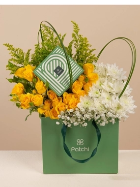 Golden Glow Bouquet with Patchi Chocolate