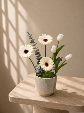 Artificial flower vase, tulips and gerberas 003