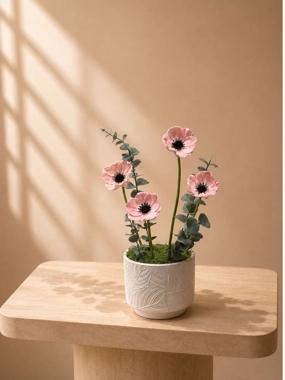 Pink artificial rose vase v09
