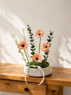 Pink artificial rose vase "Anemones"