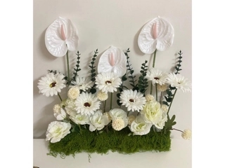 White Rose & Greenery Stand Arrangement