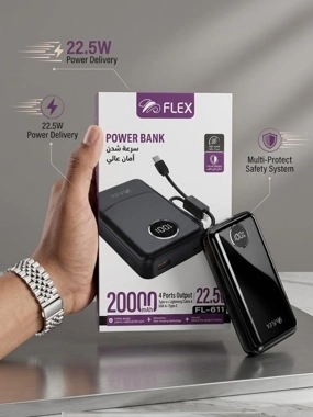 FLEX 20K Power Bank with USB-C & Lightning Cables PD 22.5W Fast charging for iPhone