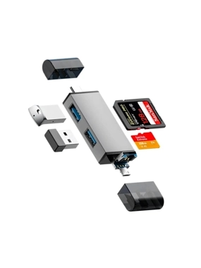 Yesplus 7-in-1 USB 3.0 Memory Card Reader Adapter for SD/Micro SD/TF Cards with Type-C Port, USB Port, and Micro Port