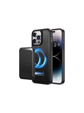 HECI carbon fiber protective case, supports Magsafe charging via wallet, mobile phone Magsafe, or magnet, For iphone 14/13, Black