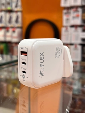 Flex Plug Gan Travel Fast Charger 3-Port 1USB+2USB-C PD 65W