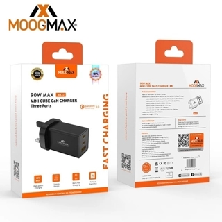 Moogmax mini cube gan charger travel pd 90 watts max 2pd ports + usb