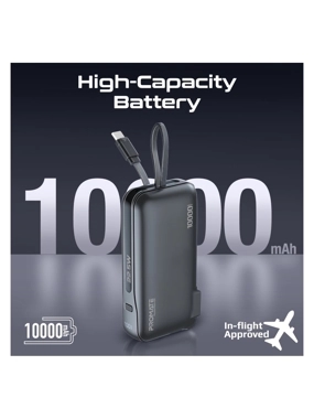 Promate Ultra-compact-Fast Charging Power Bank 10K with AC Charger & Built-In USB-C Cable