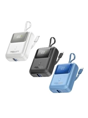 Promate Mini 10000 Power Bank With USB-C Cable, PD 35W متنقل