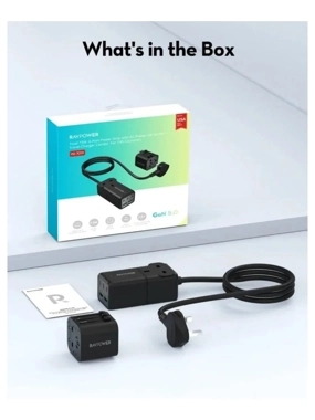 RAVPower 75W 5 Ports Power Strip with AC Power UK Socket Plus Travel Plug