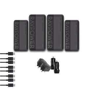 RAVPower Ultimate Charging Bundle: 4 Power Banks + Wall & Car Chargers + 4 PD Cables