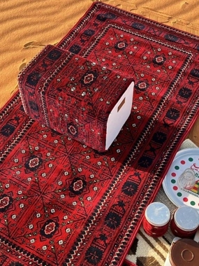 Diriyah Or Najdiyah Outdoor Rug with Markah from Segadty, Perfect Camping Set for Trips and Outdoor Gatherings, 100×300 cm, Red