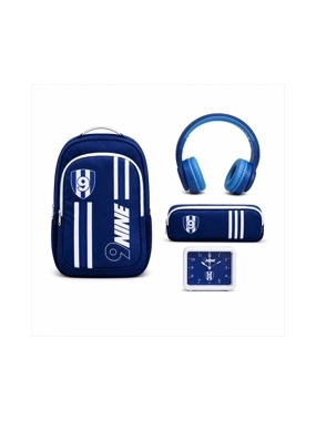 4-in-1 Kids School Bag Set – Blue with Pencil Case, Headphones & Desk Clock