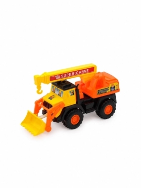 Kids Toy Crane Truck with Front Loader Yellow & Orange