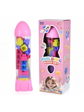 Pink educational cube toy shaped like a rocket
