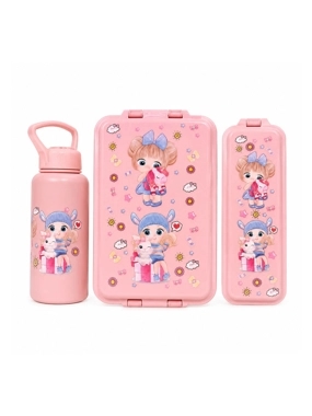 Girls Lunch Box, Water Bottle & Cutlery Case Set – Pink