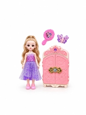 Blonde Princess Doll with Purple Dress, Pink Wardrobe & Accessories