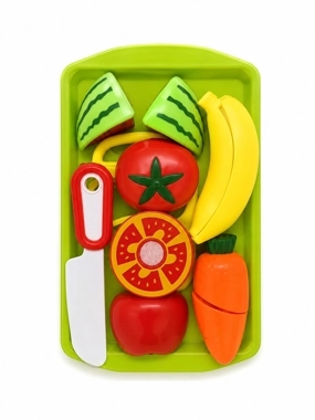 Kids Fruit & Vegetable Cutting Play Set with Knife & Tray
