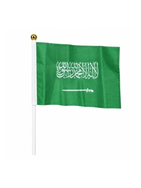 Saudi Arabian flag on a stick, measuring 18 x 13 cm