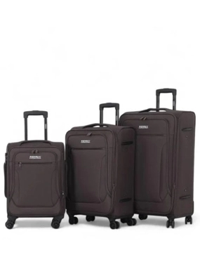High-quality 3-piece canvas travel bag set with flexible, double-sided spinner wheels. ALZ-400-21-COFFEE