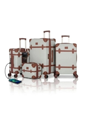 Luxury classic leather-covered travel bag set – 4 pieces – with USB and Type-C input – plus 3 transparent protective covers